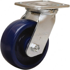 Hamilton - 5" Diam x 2" Wide x 6-1/2" OAH Top Plate Mount Swivel Caster - Polyurethane, 900 Lb Capacity, Sealed Precision Ball Bearing, 4 x 4-1/2" Plate - Exact Tooling