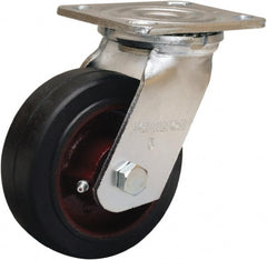 Hamilton - 5" Diam x 2" Wide x 6-1/2" OAH Top Plate Mount Swivel Caster - Rubber Mold on Cast Iron, 350 Lb Capacity, Straight Roller Bearing, 4 x 4-1/2" Plate - Exact Tooling