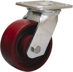 Hamilton - 5" Diam x 2" Wide x 6-1/2" OAH Top Plate Mount Swivel Caster - Cast Iron, 1,250 Lb Capacity, Precision Ball Bearing, 4 x 4-1/2" Plate - Exact Tooling