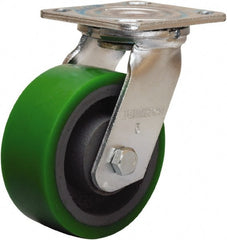Hamilton - 5" Diam x 2" Wide x 6-1/2" OAH Top Plate Mount Swivel Caster - Polyurethane Mold onto Cast Iron Center, 900 Lb Capacity, Sealed Precision Ball Bearing, 4 x 4-1/2" Plate - Exact Tooling