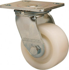 Hamilton - 4" Diam x 2" Wide x 5-5/8" OAH Top Plate Mount Swivel Caster - Nylon, 800 Lb Capacity, Sealed Precision Ball Bearing, 4 x 4-1/2" Plate - Exact Tooling