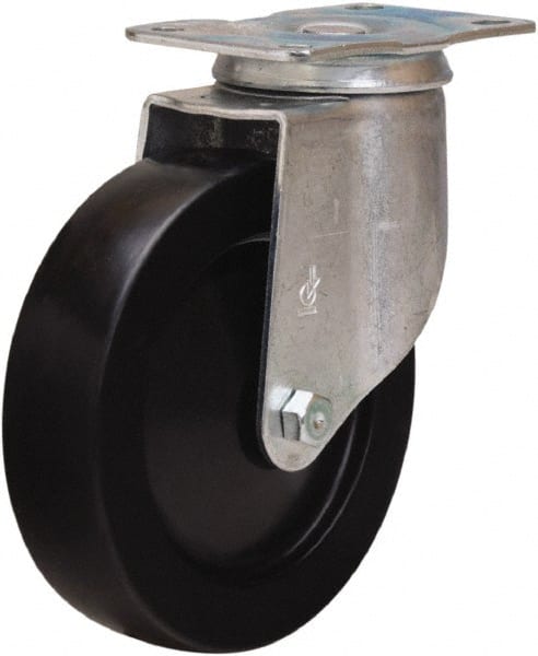 Hamilton - 5" Diam x 1-1/4" Wide x 6-1/16" OAH Top Plate Mount Swivel Caster - Hard Rubber, 190 Lb Capacity, Self-Lubricating Bearing, 2-1/2 x 3-3/4" Plate - Exact Tooling