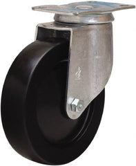 Hamilton - 5" Diam x 1-1/4" Wide x 6-1/16" OAH Top Plate Mount Swivel Caster - Hard Rubber, 280 Lb Capacity, Self-Lubricating Bearing, 2-1/2 x 3-3/4" Plate - Exact Tooling