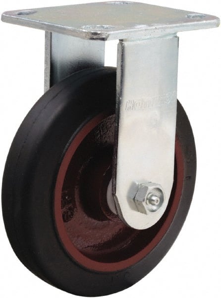 Hamilton - 6" Diam x 1-1/2" Wide x 7-1/2" OAH Top Plate Mount Rigid Caster - Rubber Mold on Cast Iron, 280 Lb Capacity, Straight Roller Bearing, 4 x 4-1/2" Plate - Exact Tooling