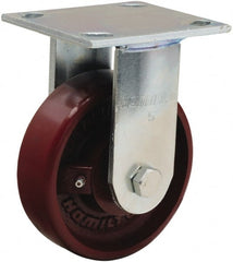 Hamilton - 5" Diam x 1-1/2" Wide x 6-1/8" OAH Top Plate Mount Rigid Caster - Cast Iron, 550 Lb Capacity, Straight Roller Bearing, 4 x 4-1/2" Plate - Exact Tooling