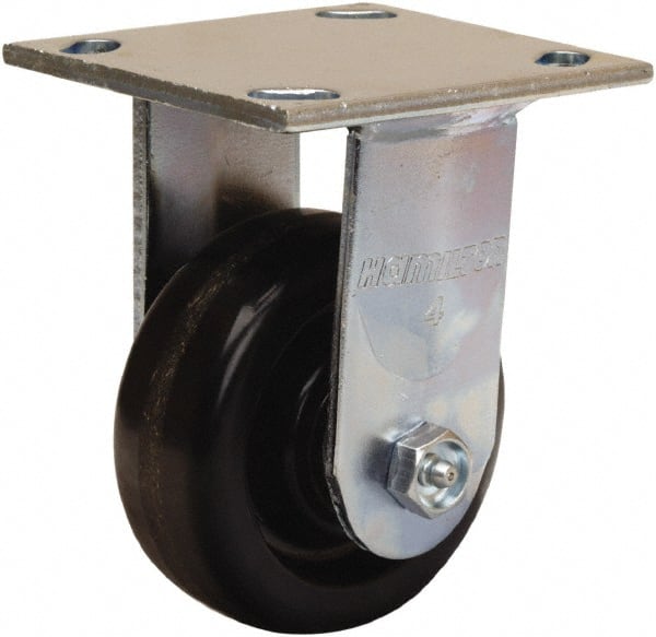 Hamilton - 4" Diam x 1-1/2" Wide x 5-5/8" OAH Top Plate Mount Rigid Caster - Phenolic, 550 Lb Capacity, Straight Roller Bearing, 4 x 4-1/2" Plate - Exact Tooling