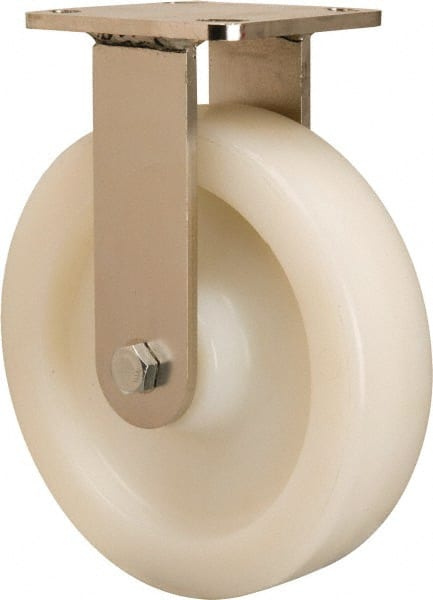 Hamilton - 8" Diam x 2" Wide x 9-1/2" OAH Top Plate Mount Rigid Caster - Nylon, 900 Lb Capacity, Stainless Steel Double Shielded Precision Ball Bearing, 4 x 4-1/2" Plate - Exact Tooling