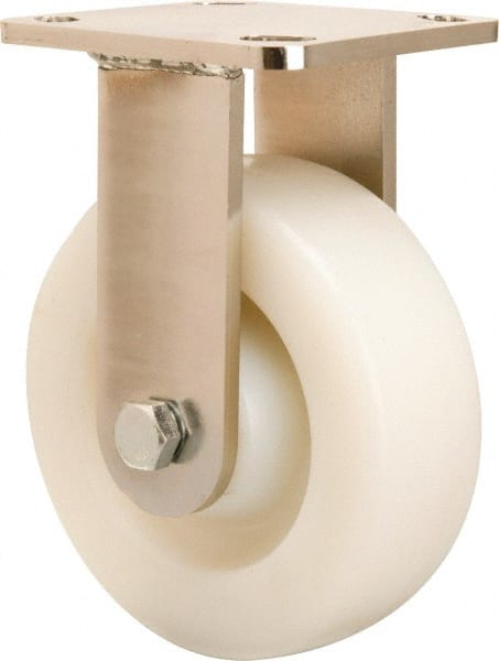 Hamilton - 6" Diam x 2" Wide x 7-1/2" OAH Top Plate Mount Rigid Caster - Nylon, 1,000 Lb Capacity, Stainless Steel Double Shielded Precision Ball Bearing, 4 x 4-1/2" Plate - Exact Tooling