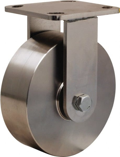 Hamilton - 6" Diam x 2" Wide x 7-1/2" OAH Top Plate Mount Rigid Caster - Forged Steel, 1,200 Lb Capacity, Stainless Steel Double Shielded Precision Ball Bearing, 4 x 4-1/2" Plate - Exact Tooling
