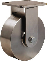 Hamilton - 6" Diam x 2" Wide x 7-1/2" OAH Top Plate Mount Rigid Caster - Forged Steel, 1,200 Lb Capacity, Stainless Steel Double Shielded Precision Ball Bearing, 4 x 4-1/2" Plate - Exact Tooling