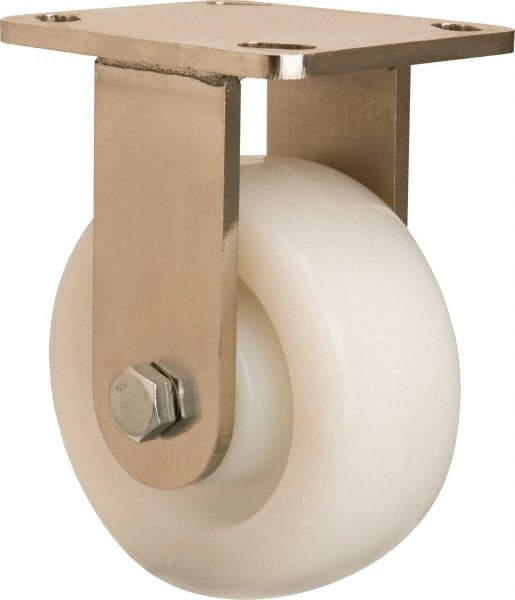 Hamilton - 5" Diam x 2" Wide x 6-1/2" OAH Top Plate Mount Rigid Caster - Nylon, 900 Lb Capacity, Stainless Steel Double Shielded Precision Ball Bearing, 4 x 4-1/2" Plate - Exact Tooling