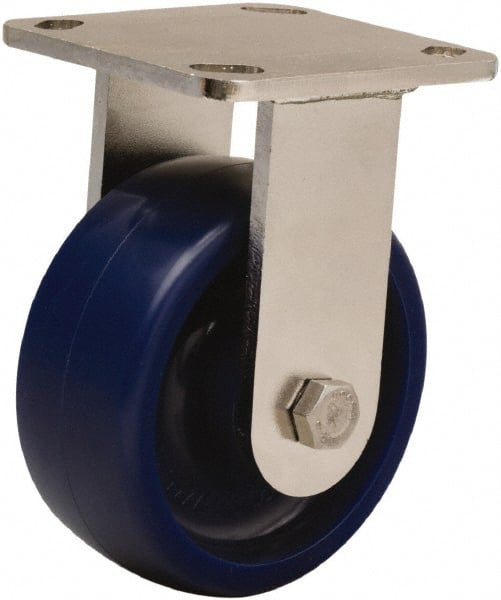 Hamilton - 5" Diam x 2" Wide x 6-1/2" OAH Top Plate Mount Rigid Caster - Polyurethane, 900 Lb Capacity, Stainless Steel Double Shielded Precision Ball Bearing, 4 x 4-1/2" Plate - Exact Tooling