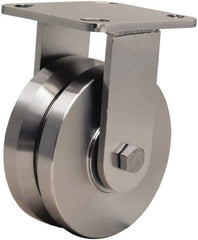 Hamilton - 5" Diam x 2" Wide, Stainless Steel Rigid Caster - 950 Lb Capacity, Top Plate Mount, 4" x 4-1/2" Plate, Delrin Bearing - Exact Tooling