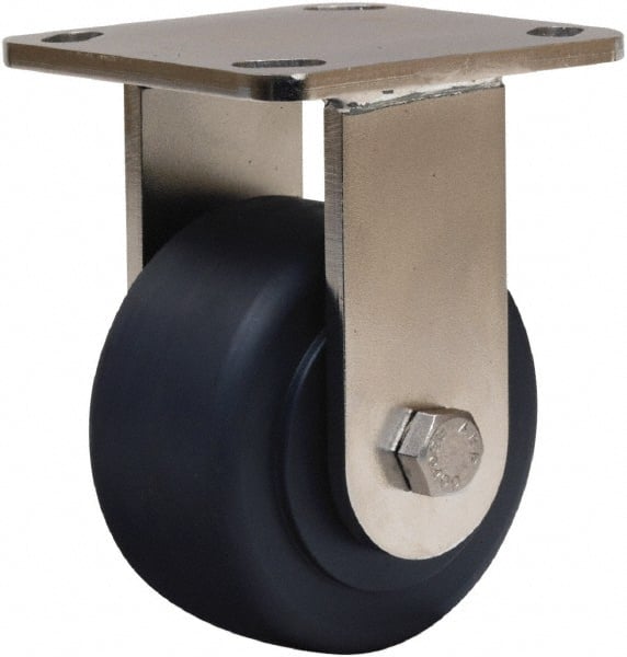 Hamilton - 4" Diam x 2" Wide x 5-5/8" OAH Top Plate Mount Rigid Caster - Nylon, 1,600 Lb Capacity, Stainless Steel Double Shielded Precision Ball Bearing, 4 x 4-1/2" Plate - Exact Tooling