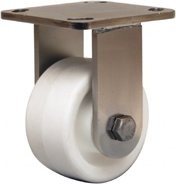 Hamilton - 4" Diam x 2" Wide x 5-5/8" OAH Top Plate Mount Rigid Caster - Polyolefin, 550 Lb Capacity, Delrin Bearing, 4 x 4-1/2" Plate - Exact Tooling