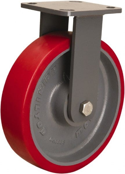 Hamilton - 8" Diam x 2" Wide x 9-1/2" OAH Top Plate Mount Rigid Caster - Polyurethane Mold onto Cast Iron Center, 1,800 Lb Capacity, Sealed Precision Ball Bearing, 4 x 4-1/2" Plate - Exact Tooling