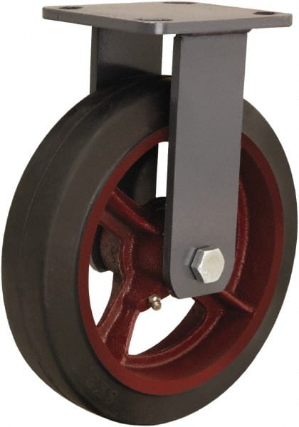 Hamilton - 8" Diam x 2" Wide x 9-1/2" OAH Top Plate Mount Rigid Caster - Rubber Mold on Cast Iron, 500 Lb Capacity, Tapered Roller Bearing, 4 x 4-1/2" Plate - Exact Tooling