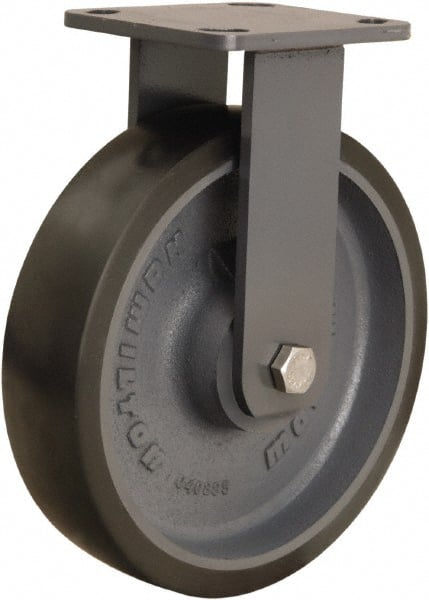 Hamilton - 8" Diam x 2" Wide x 9-1/2" OAH Top Plate Mount Rigid Caster - Polyurethane Mold onto Cast Iron Center, 1,950 Lb Capacity, Sealed Precision Ball Bearing, 4 x 4-1/2" Plate - Exact Tooling