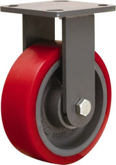 Hamilton - 6" Diam x 2" Wide x 7-1/2" OAH Top Plate Mount Rigid Caster - Polyurethane Mold onto Cast Iron Center, 1,400 Lb Capacity, Sealed Precision Ball Bearing, 4 x 4-1/2" Plate - Exact Tooling