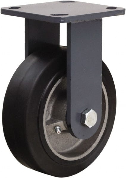 Hamilton - 6" Diam x 2" Wide x 7-1/2" OAH Top Plate Mount Rigid Caster - Rubber Mold on Cast Iron, 410 Lb Capacity, Tapered Roller Bearing, 4 x 4-1/2" Plate - Exact Tooling