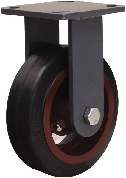 Hamilton - 6" Diam x 2" Wide x 7-1/2" OAH Top Plate Mount Rigid Caster - Rubber Mold on Cast Iron, 410 Lb Capacity, Straight Roller Bearing, 4 x 4-1/2" Plate - Exact Tooling