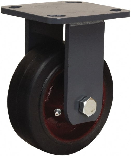 Hamilton - 5" Diam x 2" Wide x 6-1/2" OAH Top Plate Mount Rigid Caster - Rubber Mold on Cast Iron, 350 Lb Capacity, Straight Roller Bearing, 4 x 4-1/2" Plate - Exact Tooling