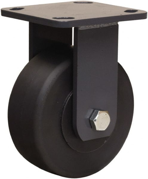Hamilton - 5" Diam x 2" Wide x 6-1/2" OAH Top Plate Mount Rigid Caster - Nylon, 2,000 Lb Capacity, Sealed Precision Ball Bearing, 4 x 4-1/2" Plate - Exact Tooling