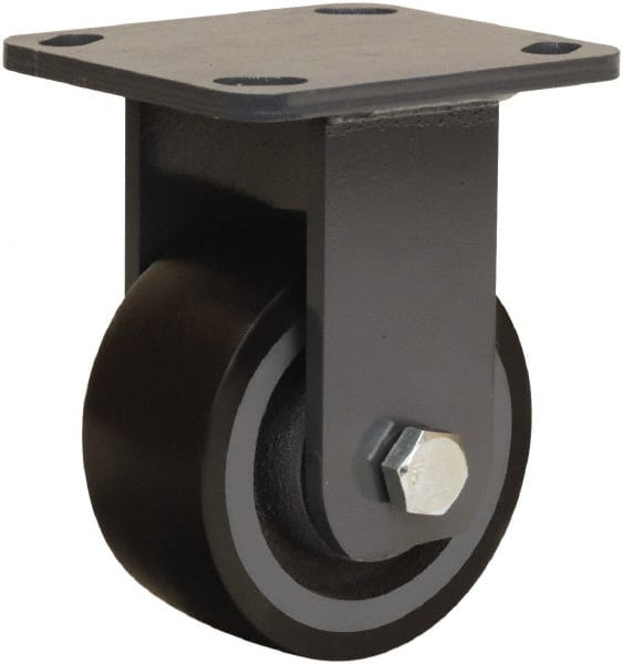Hamilton - 4" Diam x 2" Wide x 5-5/8" OAH Top Plate Mount Rigid Caster - Polyurethane Mold onto Cast Iron Center, 975 Lb Capacity, Sealed Precision Ball Bearing, 4 x 4-1/2" Plate - Exact Tooling