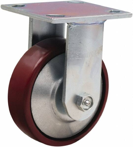 Hamilton - 5" Diam x 1-1/2" Wide x 6-1/2" OAH Top Plate Mount Rigid Caster - Cast Iron, 750 Lb Capacity, Straight Roller Bearing, 4 x 4-1/2" Plate - Exact Tooling
