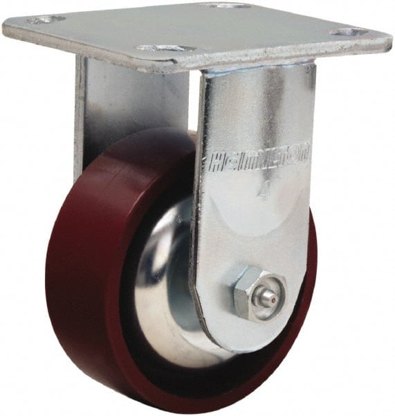 Hamilton - 4" Diam x 1-1/2" Wide x 5-5/8" OAH Top Plate Mount Rigid Caster - Cast Iron, 550 Lb Capacity, Straight Roller Bearing, 4 x 4-1/2" Plate - Exact Tooling