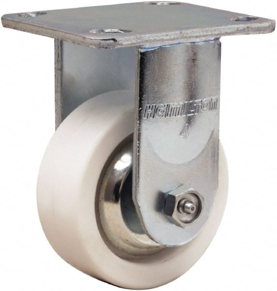 Hamilton - 4" Diam x 1-1/2" Wide x 5-5/8" OAH Top Plate Mount Rigid Caster - Polyolefin, 350 Lb Capacity, Delrin Bearing, 4 x 4-1/2" Plate - Exact Tooling