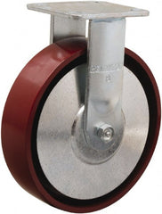 Hamilton - 8" Diam x 2" Wide x 9-1/2" OAH Top Plate Mount Rigid Caster - Cast Iron, 900 Lb Capacity, Sealed Precision Ball Bearing, 4 x 4-1/2" Plate - Exact Tooling