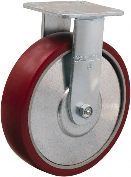 Hamilton - 8" Diam x 2" Wide x 9-1/2" OAH Top Plate Mount Rigid Caster - Polyurethane on Aluminum, 900 Lb Capacity, Straight Roller Bearing, 4 x 4-1/2" Plate - Exact Tooling