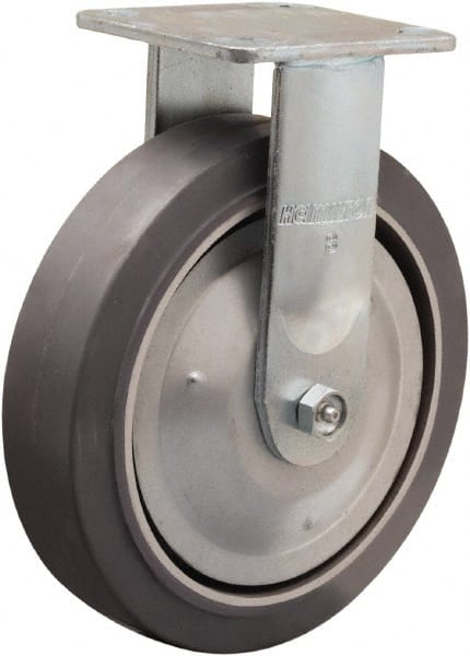 Hamilton - 8" Diam x 2" Wide x 9-1/2" OAH Top Plate Mount Rigid Caster - Rubber Mold on Aluminum, 500 Lb Capacity, Straight Roller Bearing, 4 x 4-1/2" Plate - Exact Tooling