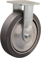 Hamilton - 8" Diam x 2" Wide x 9-1/2" OAH Top Plate Mount Rigid Caster - Rubber Mold on Aluminum, 500 Lb Capacity, Straight Roller Bearing, 4 x 4-1/2" Plate - Exact Tooling