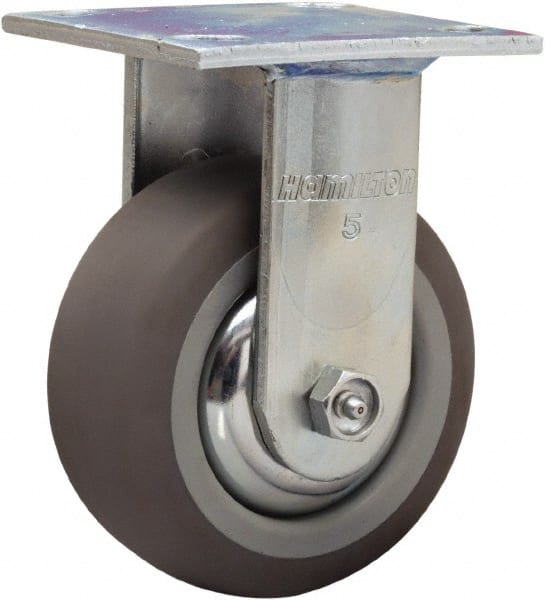 Hamilton - 5" Diam x 2" Wide x 6-1/2" OAH Top Plate Mount Rigid Caster - Rubber Mold on Polyolefin, 350 Lb Capacity, Straight Roller Bearing, 4 x 4-1/2" Plate - Exact Tooling