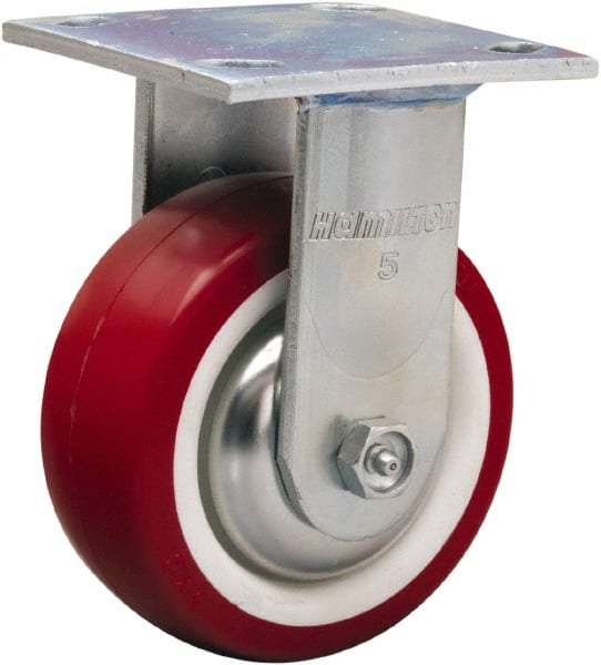 Hamilton - 5" Diam x 2" Wide x 6-1/2" OAH Top Plate Mount Rigid Caster - Polyurethane Mold on Polypropylene, 900 Lb Capacity, Straight Roller Bearing, 4 x 4-1/2" Plate - Exact Tooling