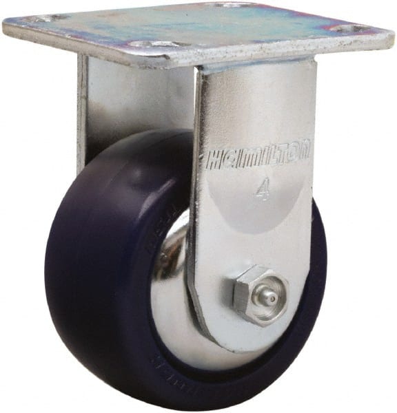 Hamilton - 4" Diam x 2" Wide x 5-5/8" OAH Top Plate Mount Rigid Caster - Polyurethane, 750 Lb Capacity, Straight Roller Bearing, 4 x 4-1/2" Plate - Exact Tooling