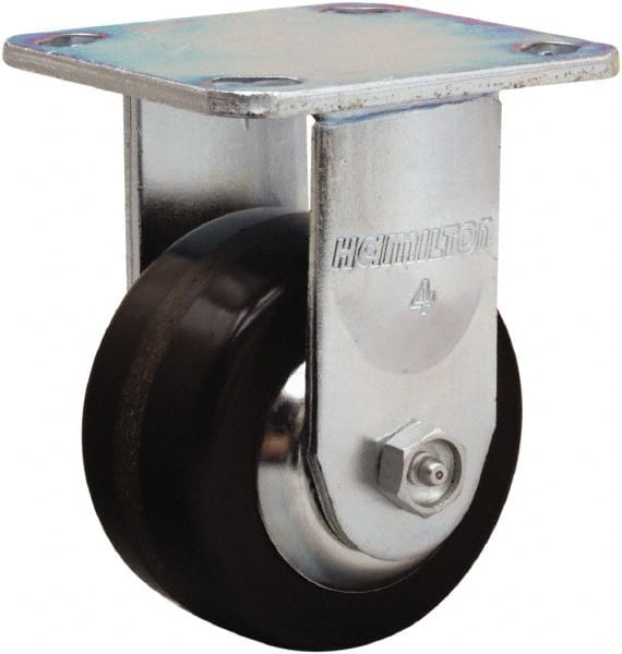 Hamilton - 4" Diam x 2" Wide x 5-5/8" OAH Top Plate Mount Rigid Caster - Phenolic, 800 Lb Capacity, Straight Roller Bearing, 4 x 4-1/2" Plate - Exact Tooling
