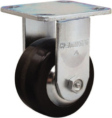 Hamilton - 4" Diam x 2" Wide x 5-5/8" OAH Top Plate Mount Rigid Caster - Phenolic, 800 Lb Capacity, Straight Roller Bearing, 4 x 4-1/2" Plate - Exact Tooling