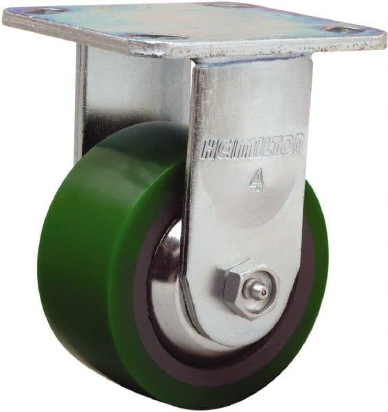 Hamilton - 4" Diam x 2" Wide x 5-5/8" OAH Top Plate Mount Rigid Caster - Polyurethane Mold onto Cast Iron Center, 750 Lb Capacity, Sealed Precision Ball Bearing, 4 x 4-1/2" Plate - Exact Tooling