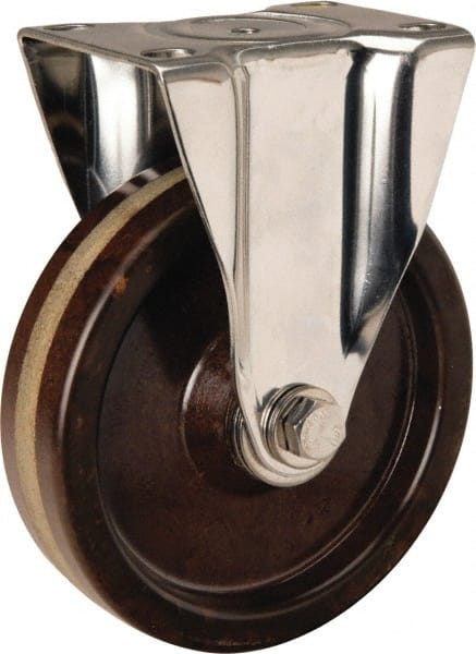 Hamilton - 5" Diam x 1-1/4" Wide x 6-1/4" OAH Top Plate Mount Rigid Caster - Phenolic, 300 Lb Capacity, Plain Bore Bearing, 2-3/8 x 3-5/8" Plate - Exact Tooling