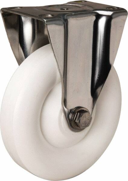 Hamilton - 5" Diam x 1-3/8" Wide x 6-1/4" OAH Top Plate Mount Rigid Caster - Polyolefin, 300 Lb Capacity, Plain Bore Bearing, 2-3/8 x 3-5/8" Plate - Exact Tooling