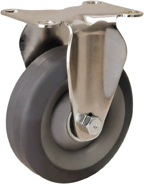 Hamilton - 4" Diam x 1-3/8" Wide x 5-1/8" OAH Top Plate Mount Rigid Caster - Rubber Mold on Polyolefin, 250 Lb Capacity, Delrin Bearing, 2-3/8 x 3-5/8" Plate - Exact Tooling