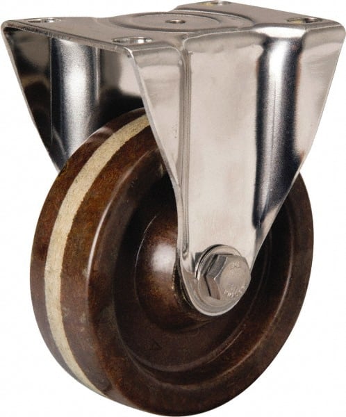 Hamilton - 4" Diam x 1-1/4" Wide x 5-1/8" OAH Top Plate Mount Rigid Caster - Phenolic, 300 Lb Capacity, Plain Bore Bearing, 2-3/8 x 3-5/8" Plate - Exact Tooling