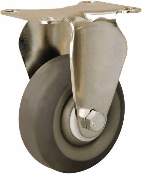 Hamilton - 3-1/2" Diam x 1-3/8" Wide x 4-7/8" OAH Top Plate Mount Rigid Caster - Rubber Mold on Polyolefin, 240 Lb Capacity, Delrin Bearing, 2-3/8 x 3-5/8" Plate - Exact Tooling