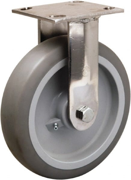 Hamilton - 8" Diam x 2" Wide x 9-1/2" OAH Top Plate Mount Rigid Caster - Rubber Mold on Polyolefin, 500 Lb Capacity, Delrin Bearing, 3-3/4 x 4-1/2" Plate - Exact Tooling