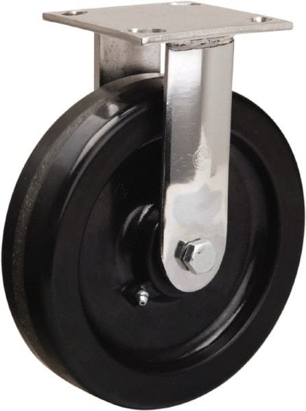 Hamilton - 8" Diam x 2" Wide x 9-1/2" OAH Top Plate Mount Rigid Caster - Phenolic, 800 Lb Capacity, Delrin Bearing, 3-3/4 x 4-1/2" Plate - Exact Tooling