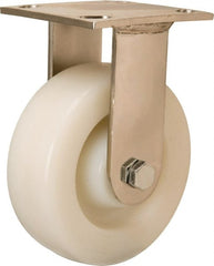 Hamilton - 6" Diam x 2" Wide x 7-1/2" OAH Top Plate Mount Rigid Caster - Nylon, 500 Lb Capacity, Stainless Steel Precision Ball Bearing, 3-3/4 x 4-1/2" Plate - Exact Tooling