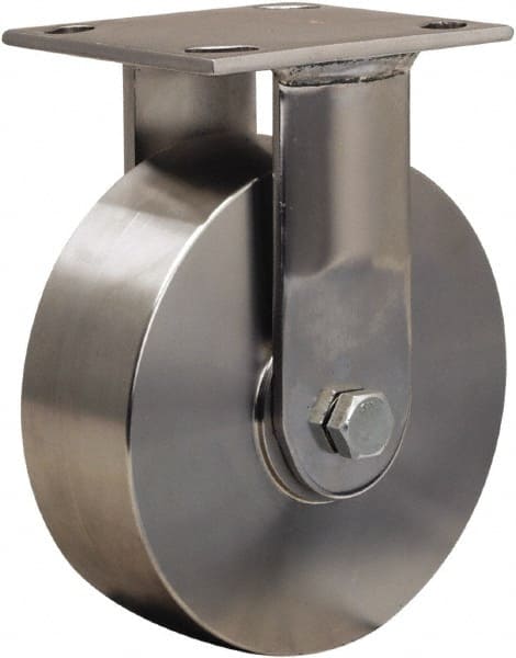 Hamilton - 6" Diam x 2" Wide x 7-1/2" OAH Top Plate Mount Rigid Caster - Forged Steel, 800 Lb Capacity, Plain Bore Bearing, 3-3/4 x 4-1/2" Plate - Exact Tooling